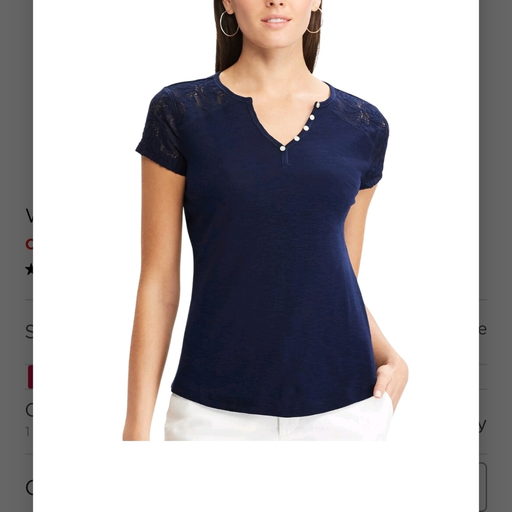 Chaps Lace Sleeve Henley Tee NWT